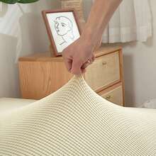 1pc Solid Color Corn Fleece Elastic Armless Sofa/Bed Cover, Suitable For Living Room, Bedroom, Home Use All Seasons - Beige - View 11