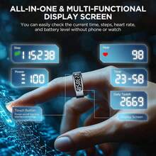 Smart Ring With Display Screen - Fitness Tracker With Heart Rate Monitor, Sleep Tracking, Wireless Charging, Activity/Step/Calorie Counter, Compatible With IOS & Android - Silver - View 2