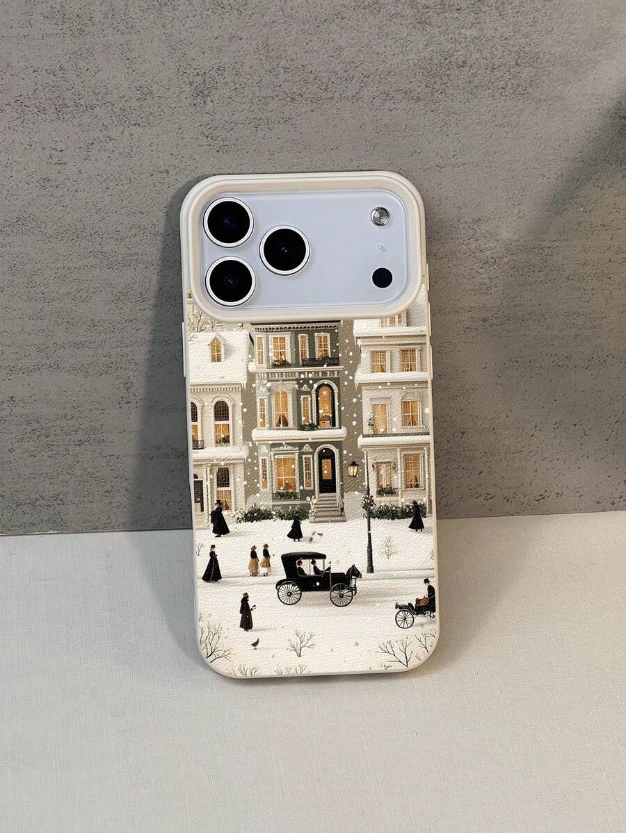 1pc Winter Snowflake & Snowhouse Pattern Waterproof Anti-Fall Anti-Slip Soft Textured Phone Case, Compatible With Apple, Phones,International Version, Not The Domestic Version