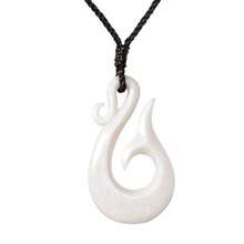 HandCarved Bone Large HEI Matau Whale Tail Pendant Men's Surfer Accessories Handmade  Fish Hook Necklace MaoriStyle Koru Spiral Amulet Natural Jewellery For Women - As Pic - View 1