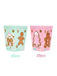 10pcs/20pcs/50pcs Light Pink Christmas Popcorn Boxes Pink And Blue Gingerbread Christmas Popcorn Bags Popcorn Bucket Popcorn Bowl Cups Christmas Treat Candy Boxes Christmas Snack Goodies Boxes Container For Winter Holiday Christmas Party Favor Boxes