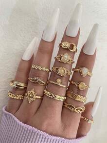15pcs & Drop Decor Ring - Vàng - Xem 7