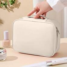 Makeup Bag, Potable Make Up Bag Cute Makeup Organizer Bag For Toiletry Cosmetics Accessories With Divider And Brushes Compartments, Makeup Travel Case Cosmetic Bags Women And Girls - 白色 - 查看 7