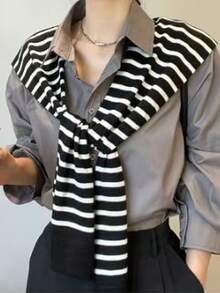 1pc Solid Color/Striped Casual Knit Shawl, Fashion Regular Polyester Warm Shawl - Suitable For Daily And Outdoor Wear In All Seasons,Beach,Holiday - Same Style In Multiple Colors - View 2