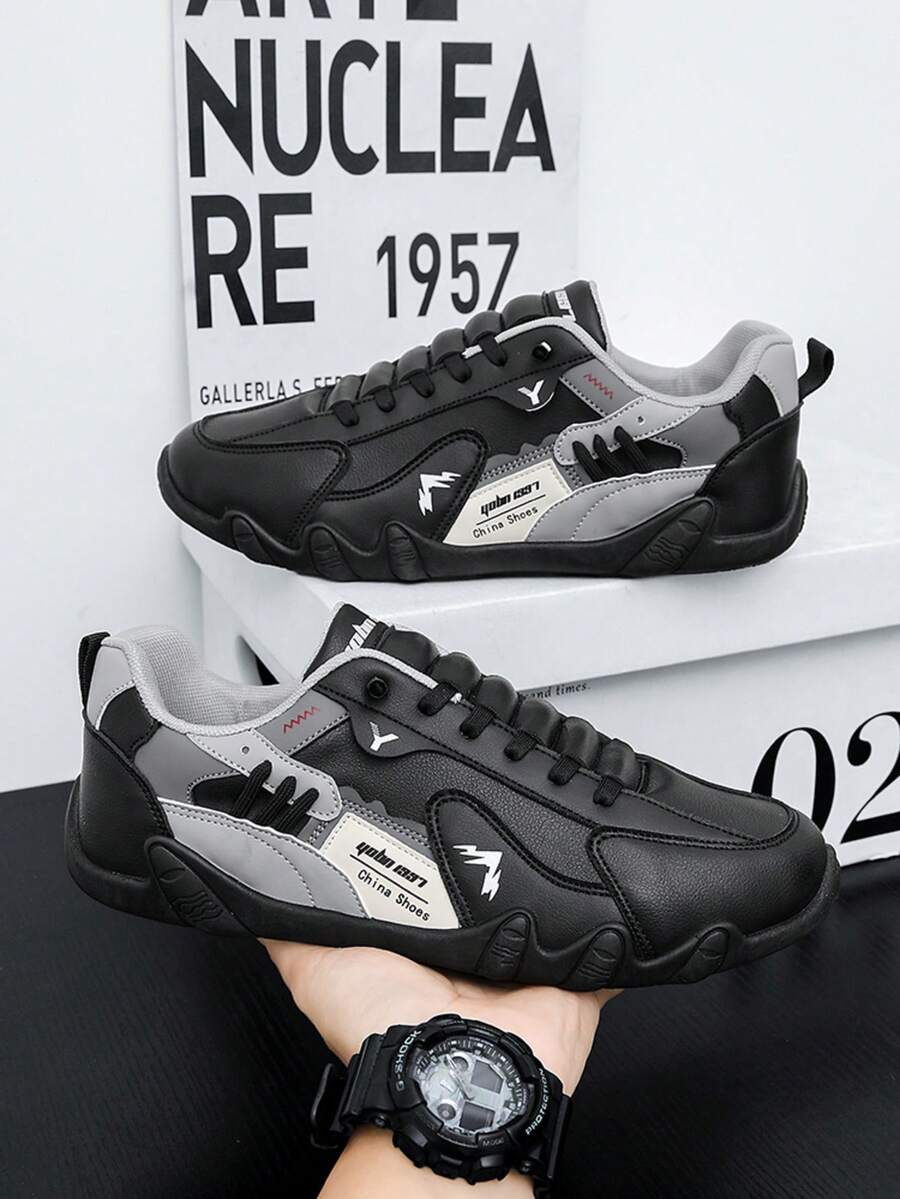 Skaterschuhe in Große Größen 2025, neue dicksolige Chunky Sneaker, atmungsaktiv, geruchsresistent, leicht, bequem, vielseitig, rutschfest, langanhaltend, geeignet für Teenager und junge Erwachsene, Freizeitsportschuhe mit niedrigem Schaft, Schnürung, schwarz, Outdoor-Freizeitsportschuhe - Schwarz - Übersicht 1