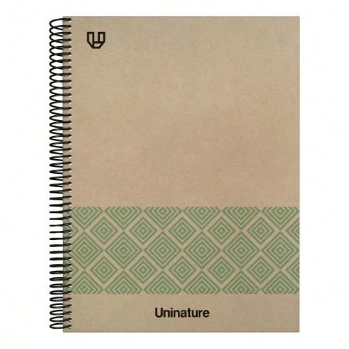 Unipapel - A4 Hardcover Notebook, 100%  Cardboard And Kraft Paper, 80 Plain Sheets 90g, Green, Uninature FSC  100% - Beige - View 1