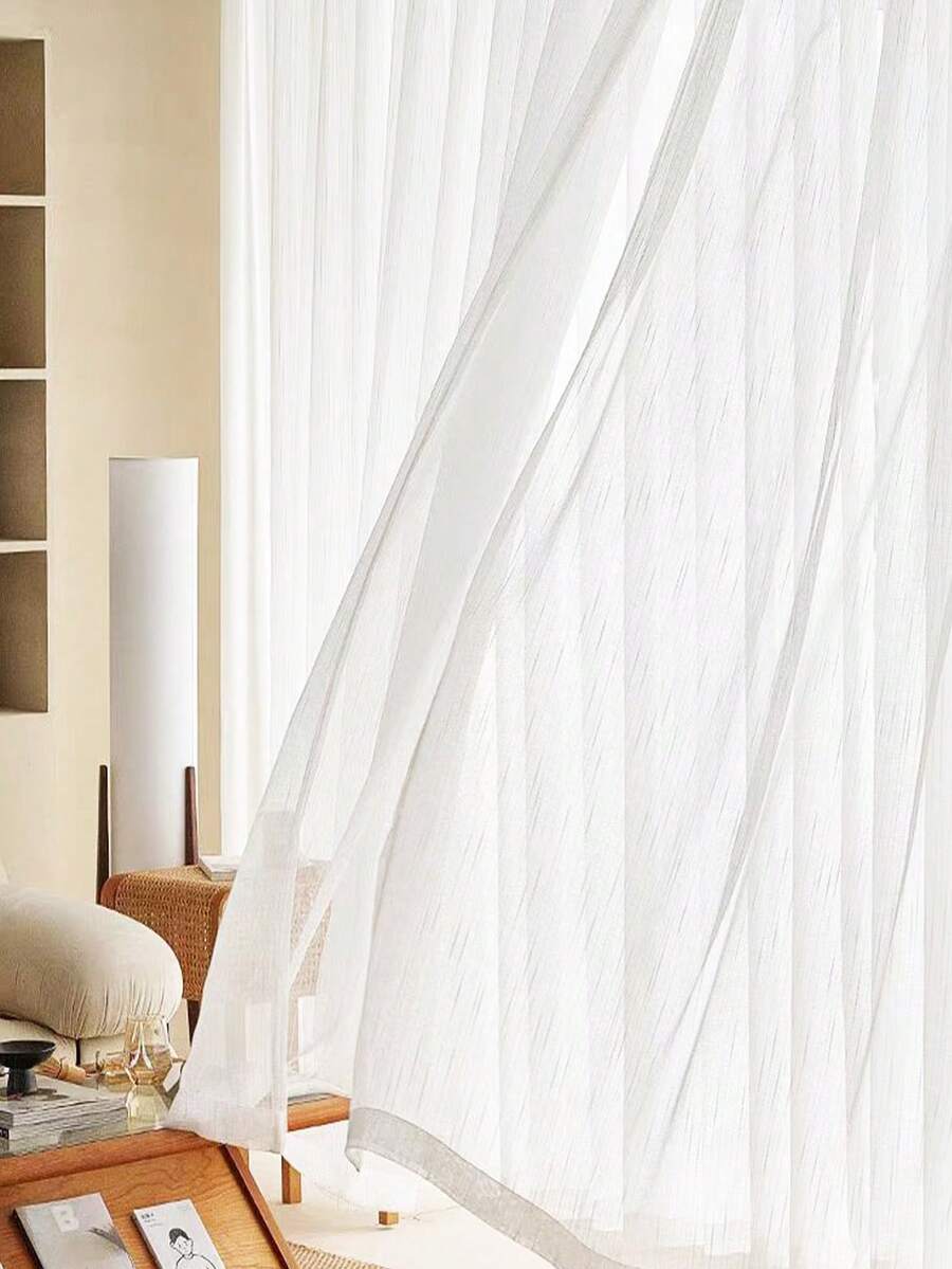 1/2pcs Japanese Modern Simple Sheer Curtain, Living Room Bedroom Balcony Translucent Privacy Window Voile