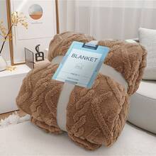 1 pieza Manta gruesa de unicolor con dos caras, con forma 3D (empaque de tarjeta de regalo), manta jacquard 3D de fibra de poliéster moderna, adecuada para cama, sofá, sala de estar, siesta, lavable a máquina, ropa de cama de invierno