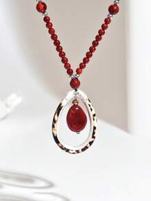 1pc Fashionable Casual Metal Alloy Beaded Necklace, Suitable For Women's Daily Wear - Multicolor - View 4