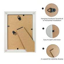 4pcs Classic Fashion White Raised Stripe Combination Photo Frame Set, Displays 3.5x5", 4x6", 5x7", 6x8", 8x10" Photos, Can Be Placed Horizontally Or Vertically On Desk Or Wall Decor, Ideal For Displaying Family Photos, Birthday, Friends Gathering (Photos For Reference Only, Random Photo Paper Included) - White - View 8