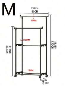 1pc Mobile Standing Coat Rack With Wheels, Indoor Home Bedroom Laundry Clothes Drying Hanger Rack, Adjustable Single/Double Rod, Suitable For Room, Balcony, Dorm, Living Room - Multicolor - View 8