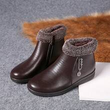 Soft Sole Winter Leather Shoes, Comfortable Non- Middle-Aged & Elderly Women's Thermal-Lined Thick Warm Flat Ankle Boots - Brown - View 14