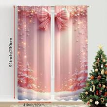2PCS Holiday Pink Christmas Curtains With Cedar And Decorative Design - Easy To Install, Durable Polyester Rod Pocket Treatment, Suitable For Bedrooms, Offices, Kitchens, Living Rooms - Adding Festive Joy (Pole Free)