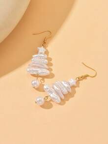 1 Pair Elegant Christmas Tree & Star Faux Pearl Drop Earrings With Tassel, Suitable For Women's Daily, Party, Music Festival, Family Gathering, Christmas & New Year Gift