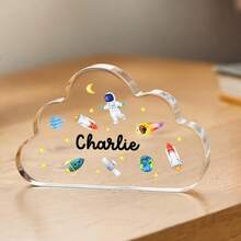 Presente Personalizado de Batizado Placa Acrílica em Formato de Nuvem com Animais, Lembrança Personalizada com Nome, Data, Menino ou Menina, Presente de Batismo