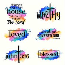 6 Pieces Of Christian Faith Scripture Watercolor Hot Stamping Stickers, Clothes - Shirts, Jeans, Backpacks, Heat Transfer Patches, Clothing Hot Stamping - Nhiều màu - Xem 8