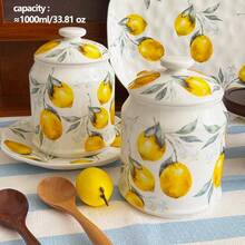 Ensemble de bocaux/bols de rangement en céramique à motif citron, convient pour le pudding, les fruits, les grains de café, les bonbons, les sachets de thé, les céréales. Décoration de cuisine. Applicable pour le thé de l'après-midi/salle à manger/cuisine/hôtel, micro-ondes - Série Citron - Voir 4