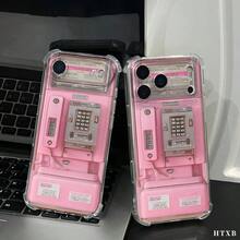 Pink Secret Phone Pattern Four Corners Anti-Drop Transparent UV Printed Phone Case For 17, 16, 15, 14, 13, 12, 11 Pro Max X XS Max Series, Halloween, Christmas And Thanksgiving Gifts For Friends And Family, Holiday Gifts, Fashion Phone Case, Fun Pattern, Shockproof Case, Durable Material, Phone Case, Fashion Case,  Users, Holiday Buyers - 透明的 - 查看 2