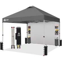 Canopy Tent 10x10 Pop Up Canopy Outdoor Shade With Pockets Sidewall, Easy Up Sun Shelter With One Person Set Up Center Lock, Portable  Camping Beach Canopies Tents, Grid Grey,23950168 - 灰色 - 查看 1