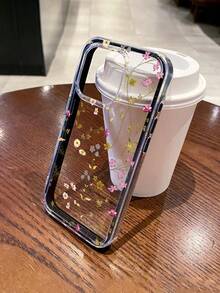 Flower Floral Print Phone Case, 2-In-1 Anti-Drop Design, Soft & Thick + Black Frame, Large Cutouts For Precise Fit, Minimalist Transparent Style, Compatible With IPhone & Galaxy, Fits 13, 14, 15, 16, 16 Plus, 16 Pro Max, 17 Pro Max, Suitable For Personal Use Or As A Gift - Multicolor - View 6