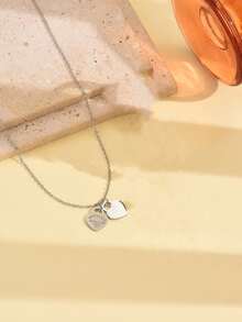 1 chiếc vòng cổ mặt trái tim đôi màu thép mới, quà tặng thời trang Hàn Quốc cho bạn gái, thích hợp để đeo hàng ngày - Màu thép 8 - Xem 3