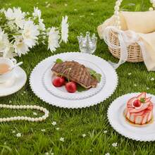 100pcs Plastic Plates With Gold Beads Plates Heavy Duty Party Supplies Includes 10.25inch Dinner Plate And 7.5inch Dessert Disposable Plate For Party,Wedding,Bridal Showers - 銀白 - 查看 9