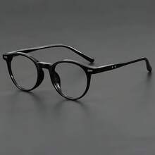 Neutral Retro Round Acetate Glasses, Brown And Green Nostalgic Optical Frame With Transparent Lenses - Neutral Fashion Accessories Full Frame ABS Resin PC Decorative Non-Prescription Style,  Glasses, Classic Design, Lightweight And Durable Material, Suitable For Fashion-Driven Buyers - 黑色 - 查看 6