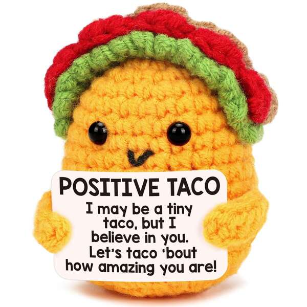 Mini Positive Crochet Taco Emotional Inspirational Support Christmas Small Gifts For Women Birthday Gifts, Handmade Knitted Crochet Animals Christmas Stocking Stuff Idea Cute Taco Desk Decor