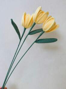 onEternal 1 件/3 件/5 件/7 件/10 件手工钩针多色郁金香花枝永生花家居装饰礼物花束适合节日、母亲节、父亲节、毕业典礼 - 淺黃色 - 查看 8