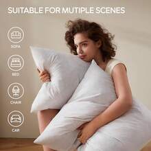 1/2pcs Feather & Down Filled Pillow Insert, Size 14*21/18*18/20*20/21*21 Inches, Soft & Fluffy Rectangular Pillow, 100% Cotton Pillowcase, Decorative Square Throw Pillow, Suitable For Sofa & Bed - White - White - View 10