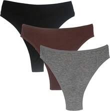 High Waisted Cotton Thongs For Women, Breathable Plus Size Multipack - Black*1 Brown*1 Nude*1 - View 1
