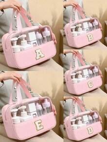 Transparent PVC Toiletry Bag,Letters Makeup Bag,Waterproof Travel Toiletry Bag,Letter Zipper Waterproof Makeup Storage Bag,Cosmetic Organizer Bag, Portable Cosmetic Travel Bag,With Handy Handle,For Travel Toiletries Accessories,Travel Essentials, Cruise Essentials, Travel Accessories, Bathroom Storage, Jewelry Storage, Lip Polish Storage, Nail Polish Storage, Easter Gift, Bridesmaid Gift, Mother's Day Gift,Gifts For Women - Multicolor - View 1