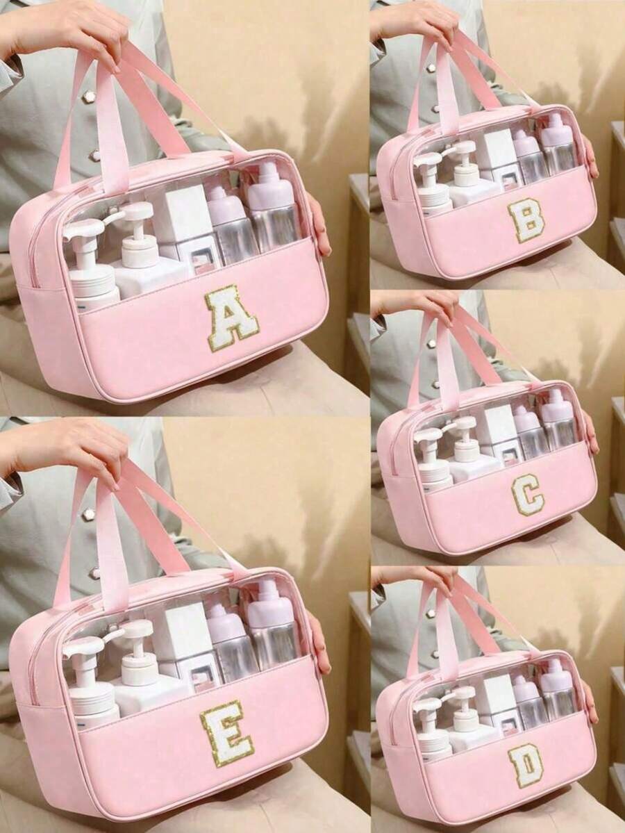 Transparent PVC Toiletry Bag,Letters Makeup Bag,Waterproof Travel Toiletry Bag,Letter Zipper Waterproof Makeup Storage Bag,Cosmetic Organizer Bag, Portable Cosmetic Travel Bag,With Handy Handle,For Travel Toiletries Accessories,Travel Essentials, Cruise Essentials, Travel Accessories, Bathroom Storage, Jewelry Storage, Lip Polish Storage, Nail Polish Storage, Easter Gift, Bridesmaid Gift, Mother's Day Gift,Gifts For Women - Multicolor - View 1