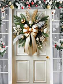 1 peça elegante guirlanda de porta de Natal de poliéster, 35x70 polegadas, decoração festiva para pendurar na varanda para sala de festas e festas, bandeira de porta de estilo artístico para exibição na entrada - Multicolorido - Ver 6