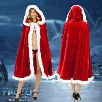 圣诞披风舞会礼服圣诞斗篷成人儿童红色性感斗篷欧美高档披风服装