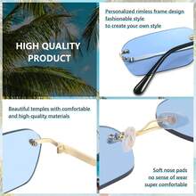 Gafas de sol Retro pequeñas y estrechas sin montura Lentes de sol rectangulares Vintage para mujeres y hombres - Gris - Ver 11