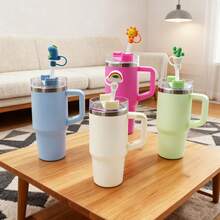 420ml/14oz Taza de viaje de acero inoxidable al vacío con asa y tapa, tapa con pajita, vaso aislado para bebidas frías y calientes, adecuado para camping, oficina y hogar