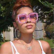 Rhinestone Sunglasses,Sparkly Sun Glasses,Fashion Sunglasses For Women,Oversized Square Frame Bling Sun Glasses - 紫色 - 查看 5