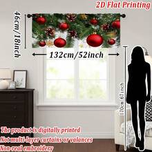 Christmas Flat Print Decorative Sheer Curtain, High Definition, Fade-Resistant, Quality Voile, Anti-Snagging, Wrinkle-Resistant, Soft & Smooth, Washable, Natural Drape, Semi-Transparent, Suitable For Living Room, Bedroom, Kitchen, Christmas Home Party Decor