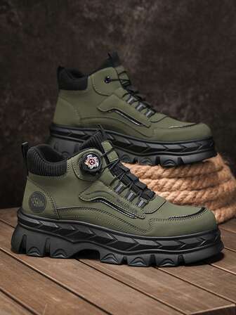 2024 Autumn/Winter New Men's Slip-Resistant Durable Elevated Ankle Boots, British Style Versatile Thick Sole Outdoor Hiking High-Top Boots