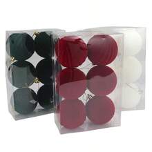 Christmas Ball Red Flocking Ball Christmas Tree Decoration Pendant 8cm 6 Scenes Layout Ball - 酒紅色 - 查看 4
