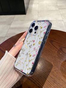 Flower Floral Print Phone Case, 2-In-1 Anti-Drop Design, Soft & Thick + Black Frame, Large Cutouts For Precise Fit, Minimalist Transparent Style, Compatible With IPhone & Galaxy, Fits 13, 14, 15, 16, 16 Plus, 16 Pro Max, 17 Pro Max, Suitable For Personal Use Or As A Gift - Multicolor - View 3