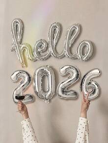5 件/套 2026 新年铝箔气球套装，包括金色和银色连接的“Hello”气球和 2026 数字气球，适用于新年派对用品、2026 装饰、圣诞节、新年前夜派对装饰、庆祝装饰、节日派对场地装饰、新年快乐装饰道具 - 彩色 - 查看 7