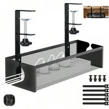 Bandeja de gestión de cables para debajo del computadora, Con clip de acabado de cable de pc, sin acabado de perforación, accesorios y organizadores de espacio de trabajo para oficina, hogar. - negro 1 - Ver 4