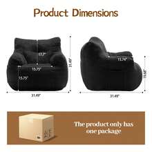 KORSER Bean Bag Chair, Small Comfy Bean Bag Sofa With Armrests For Adults, Cloud Memory Foam Filled Floor Chair With Pockets For Living Room Bedroom - màu đen - Xem 3
