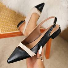 Elegante unifarbene Damenschuhe, mit Knöchelriemen, leichter niedriger Absatz, spitzer Zehenbereich, Damenschuhe mit niedrigem Absatz - Schwarz - Übersicht 12