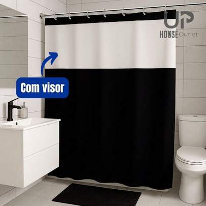 Cortina Box Banheiro PVC Resistente com Janela Transparente