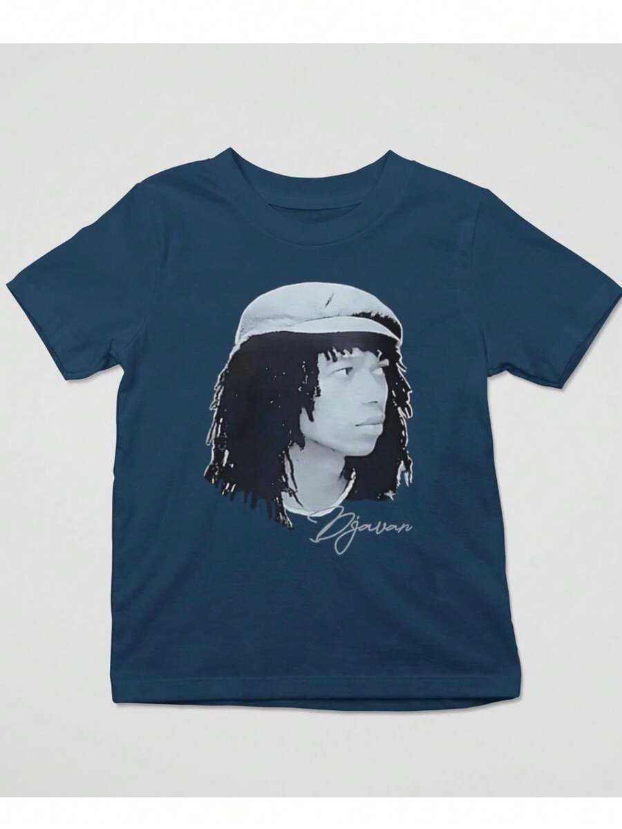 Basic T-Shirt With Djavan Print, New Model - Navy Blue - View 1
