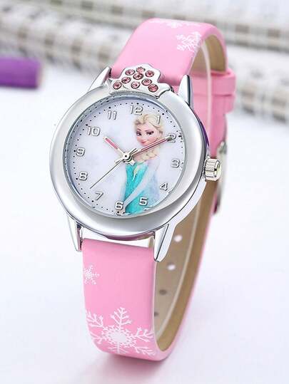 Prinzessin Elsa Mädchen Uhren mit Lederarmband, süße Cartoon Armbanduhr Geschenke für Frozen Uhr