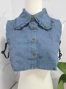 1 pièce Collier amovible polyvalent pour femmes en denim décontracté, col pointu, col à volants. Idéal pour les robes et la décoration de Noël - Faux col en jean - Voir 15